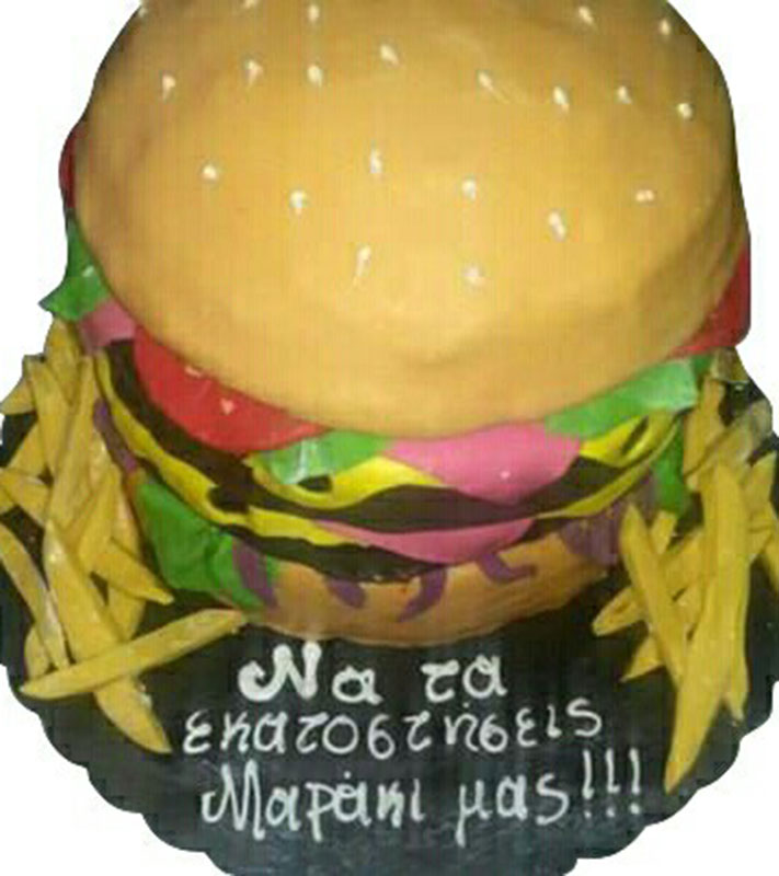 Τούρτα hamburger με ζαχαρόπαστα Τούρτα από ζαχαρόπαστα σε σχήμα hamburger